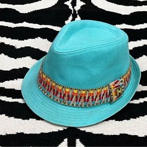 Peter Grimm Aqua Roscoe Fedora Hat Blue Linen Blend Unisex One Size